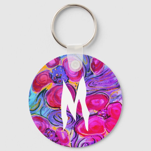Purple Flowers Monogram Fantasy Keychain (Front)