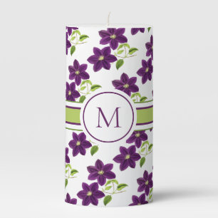 Purple Flowers Monogrammed Pillar Candle