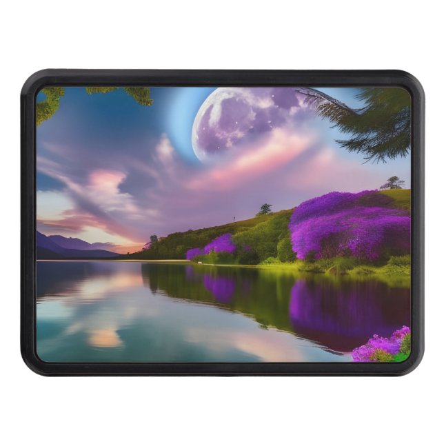 Purple flowers Moon and lake reflection Hitch Cover (Front)