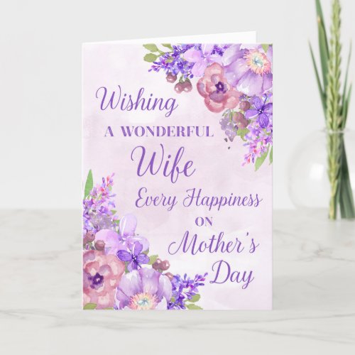 Purple Flowers Mothers Day Card for Wife