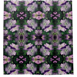 Purple Flowers Multiplied Nature Art Pattern Shower Curtain