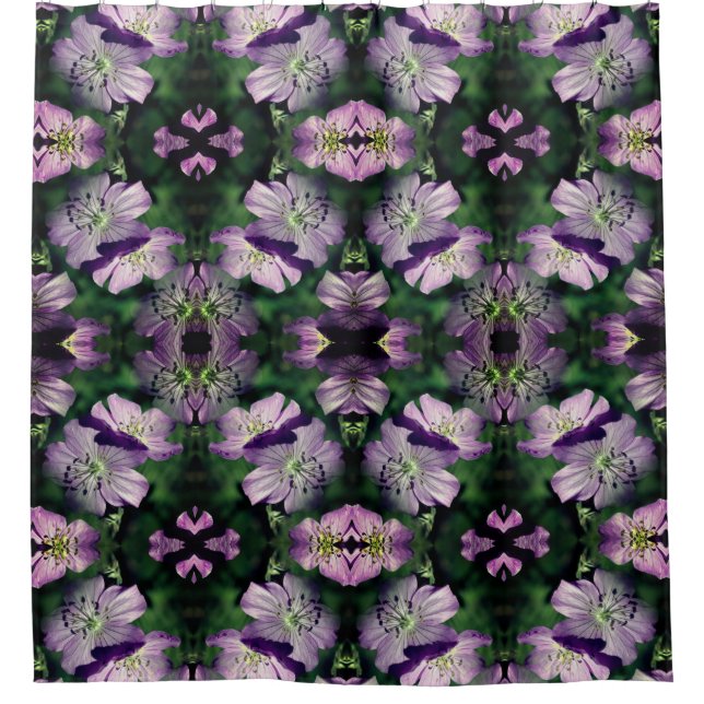 Purple Flowers Multiplied Nature Art Pattern Shower Curtain (Front)