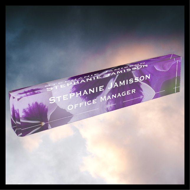 Purple Flowers Name and Title Desk Name Plate (Creator Uploaded)