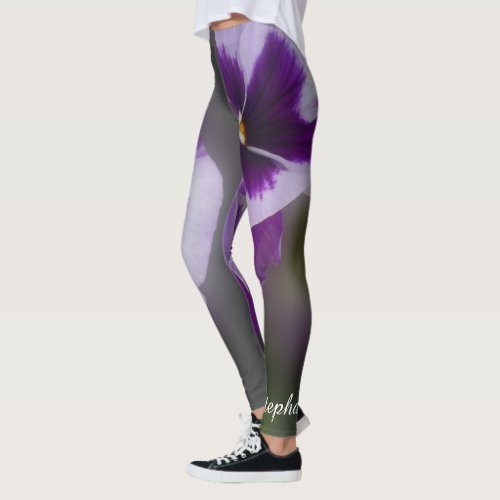 Purple Flowers Name Floral Yoga Leggings