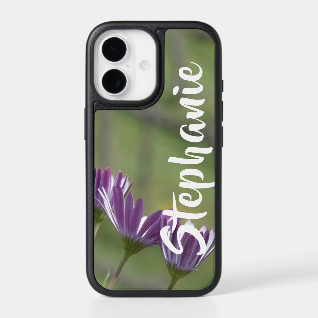 Purple Flowers, Name, Minimalist Otterbox iPhone Case (Back)