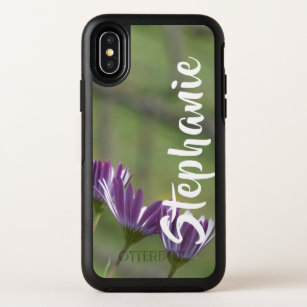 Purple Flowers, Name, Minimalist OtterBox Symmetry iPhone XS Case
