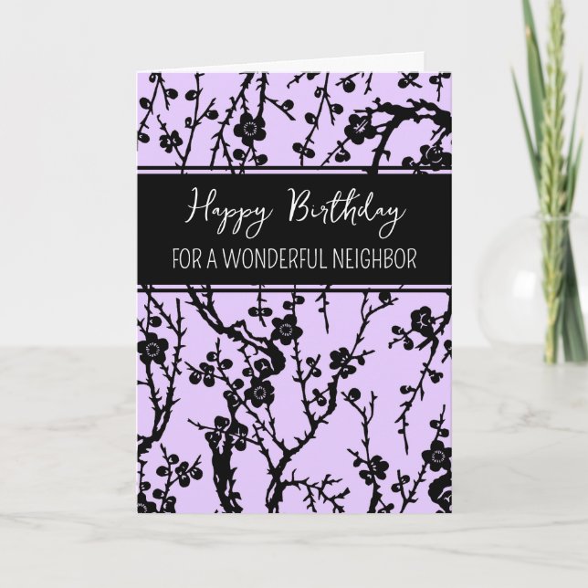Purple Flowers Neighbor Birthday Card (Front)