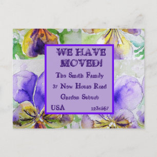 Purple Flowers New Address Postcard, We Are Moving Postcard