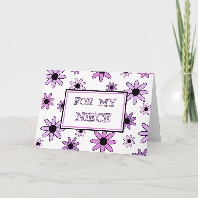 Purple Flowers Niece Flower Girl Invitation Card (Front)