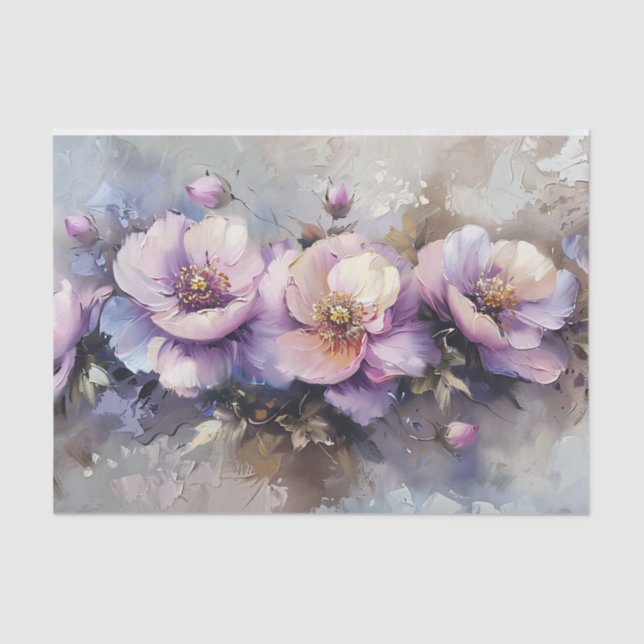 Purple Flowers Oil Painting Decoupage Tissue Paper (Front)