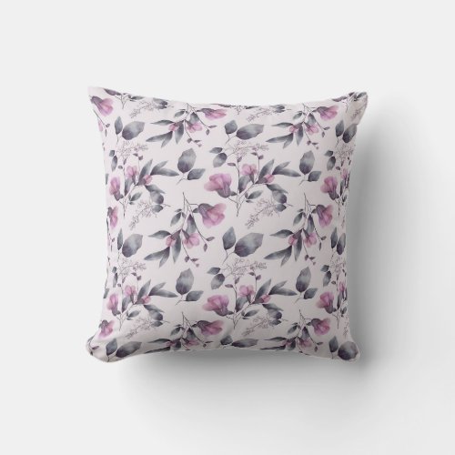 Purple flowers on a throw pillow