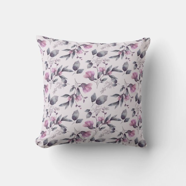 Purple flowers on a throw pillow (Front)