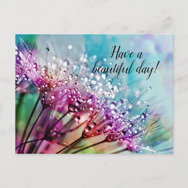 Purple Flowers on Blue Personalized Postcard (Front)