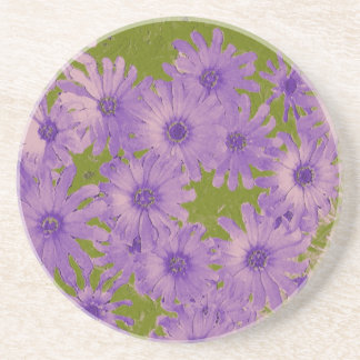 Purple Flowers on Green Sandstone Coaster