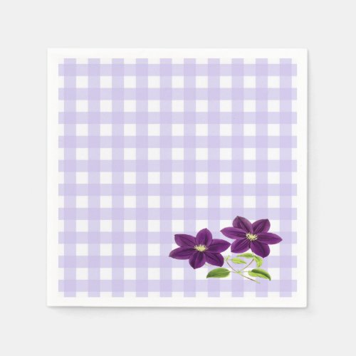 Purple Flowers on Lavender Gingham Napkins