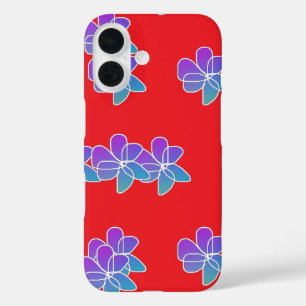 Purple Flowers On Red iPhone 16 Case