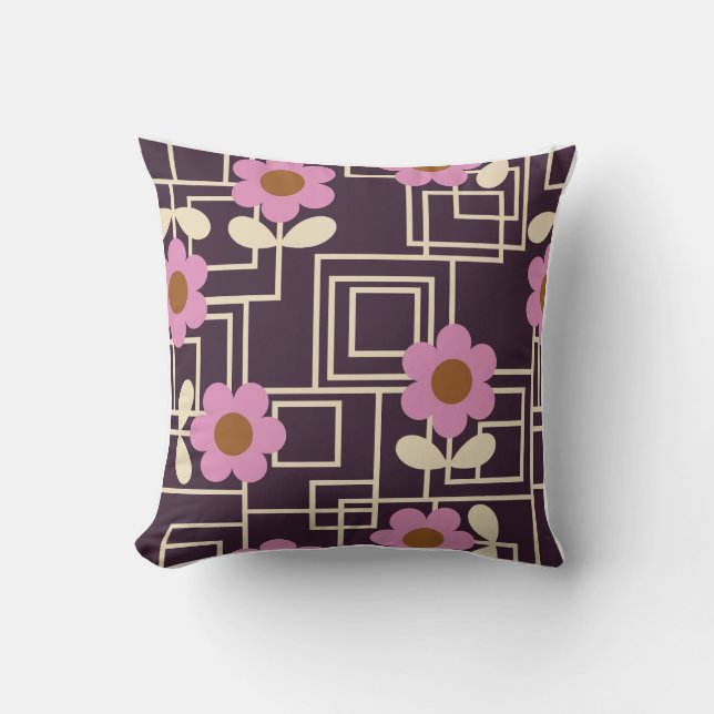 purple flowers orla kiely throw pillow (Front)