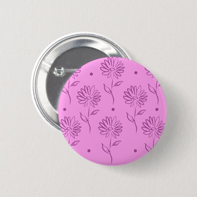 Purple Flowers Outline Pattern Button (Front & Back)