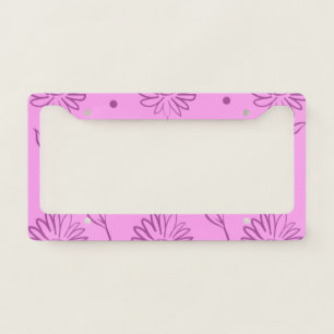 Purple Flowers Outline Pattern License Plate Frame