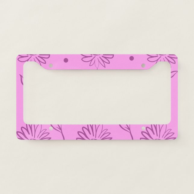 Purple Flowers Outline Pattern License Plate Frame (Front)