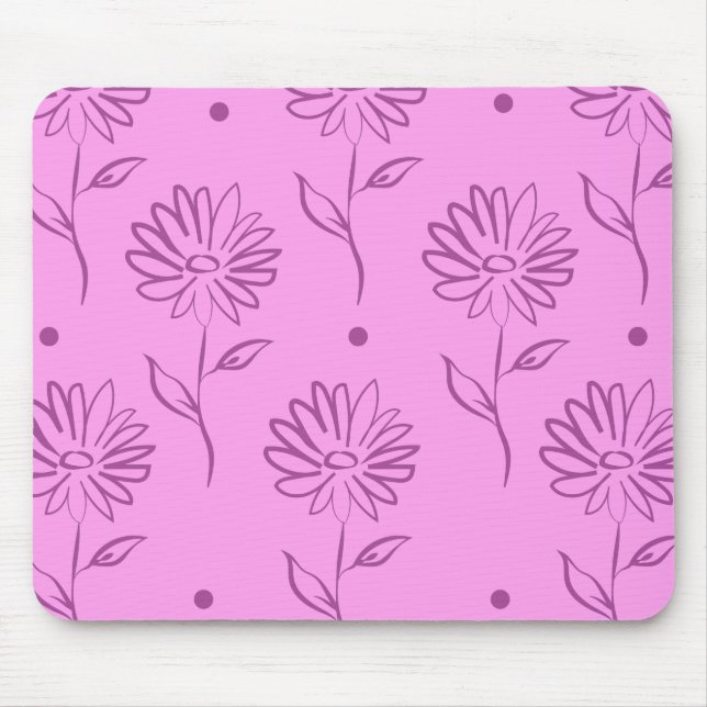 Purple Flowers Outline Pattern Mouse Pad (Front)