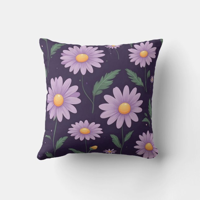 purple flowers pattern art throw pillow (Back)
