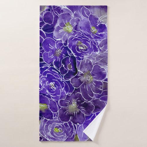 Purple Flowers Pattern Bath Towel