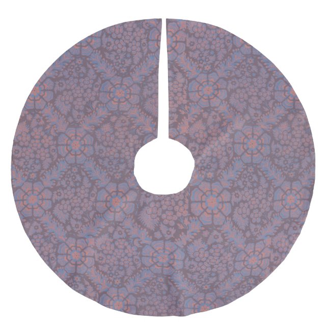 Purple Flowers Pattern Brushed Polyester Tree Skirt (Front)