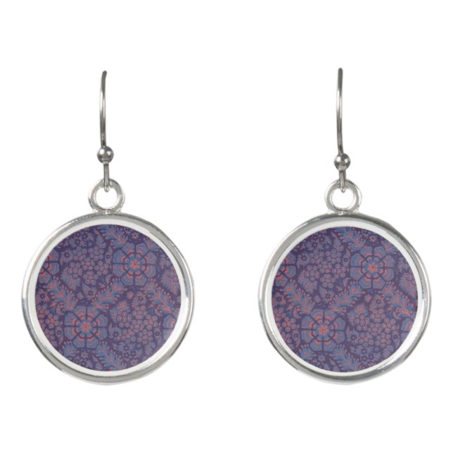 Purple Flowers Pattern Earrings (Front)