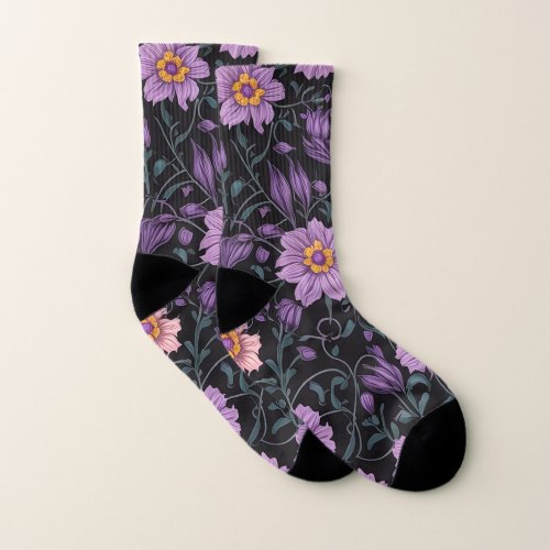 Purple flowers pattern Full printed Socks  