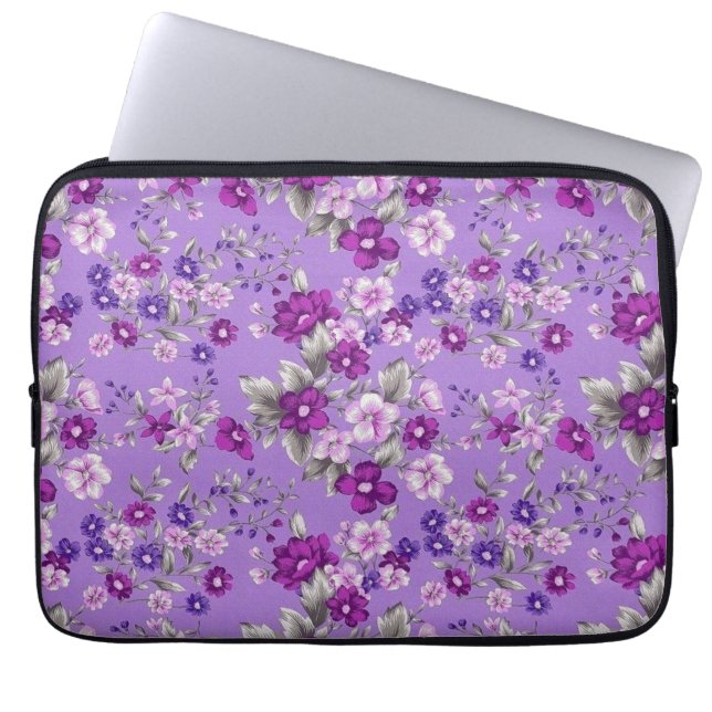 Purple flowers pattern  laptop sleeve (Front)