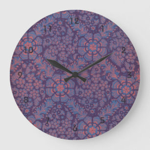 Purple Flowers Pattern Large Clock