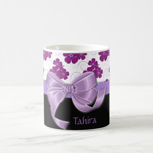 Purple Flowers Pattern Lavender Ribbon Coffee Mug