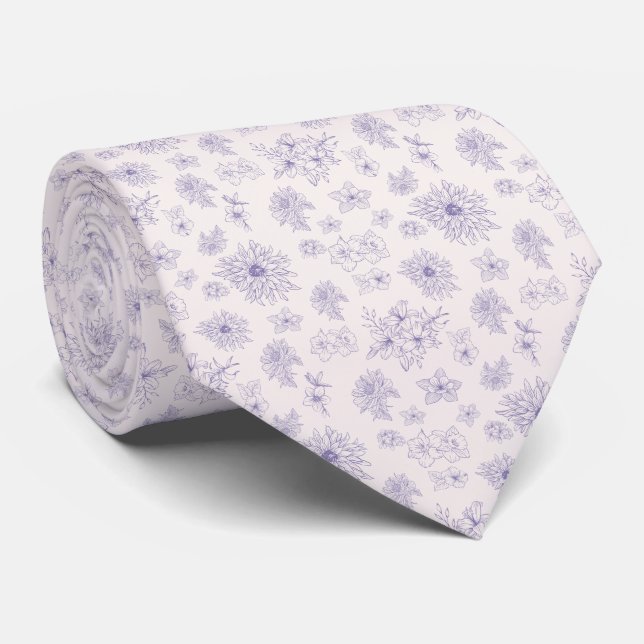 Purple flowers pattern neck tie (Rolled)