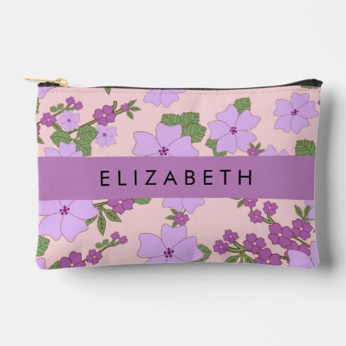 Purple Flowers Pattern Of Flowers Your Name Accessory Pouch