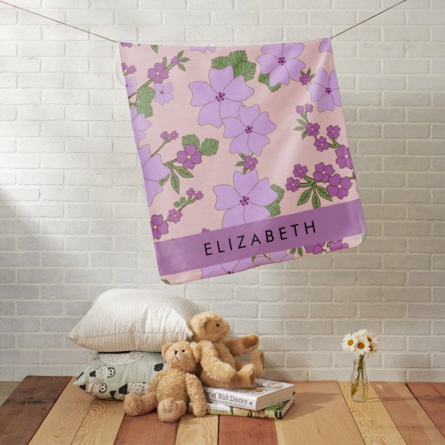 Purple Flowers, Pattern Of Flowers, Your Name Baby Blanket (In Situ)