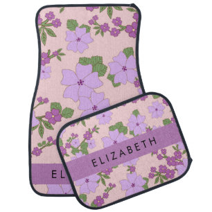 Purple Flowers, Pattern Of Flowers, Your Name Car Floor Mat
