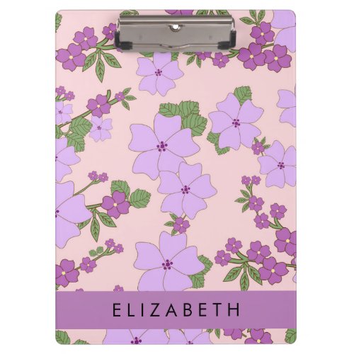 Purple Flowers Pattern Of Flowers Your Name Clipboard