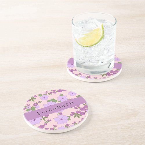 Purple Flowers Pattern Of Flowers Your Name Coaster