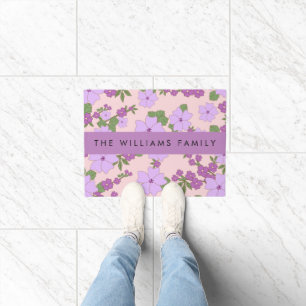 Purple Flowers, Pattern Of Flowers, Your Name Doormat