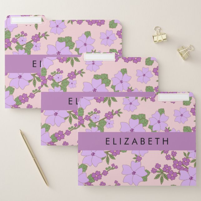 Purple Flowers, Pattern Of Flowers, Your Name File Folder (Set)