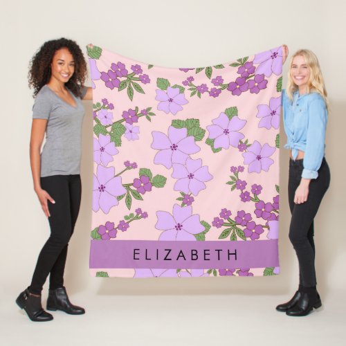 Purple Flowers Pattern Of Flowers Your Name Fleece Blanket