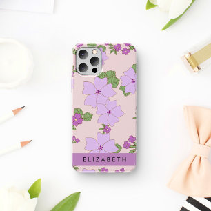 Purple Flowers, Pattern Of Flowers, Your Name iPhone 16 Case