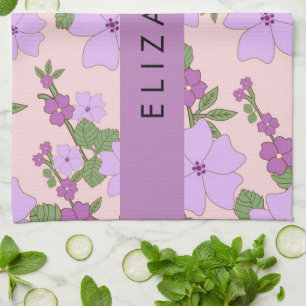 Purple Flowers, Pattern Of Flowers, Your Name Kitchen Towel