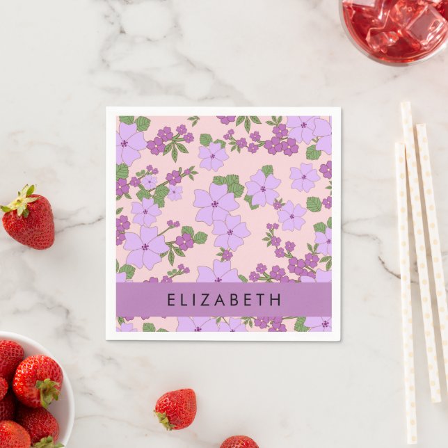 Purple Flowers, Pattern Of Flowers, Your Name Napkins (Insitu)