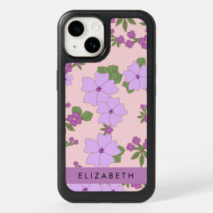 Purple Flowers, Pattern Of Flowers, Your Name OtterBox iPhone 14 Case