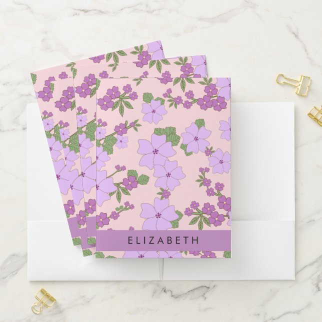 Purple Flowers, Pattern Of Flowers, Your Name Pocket Folder (In Situ)