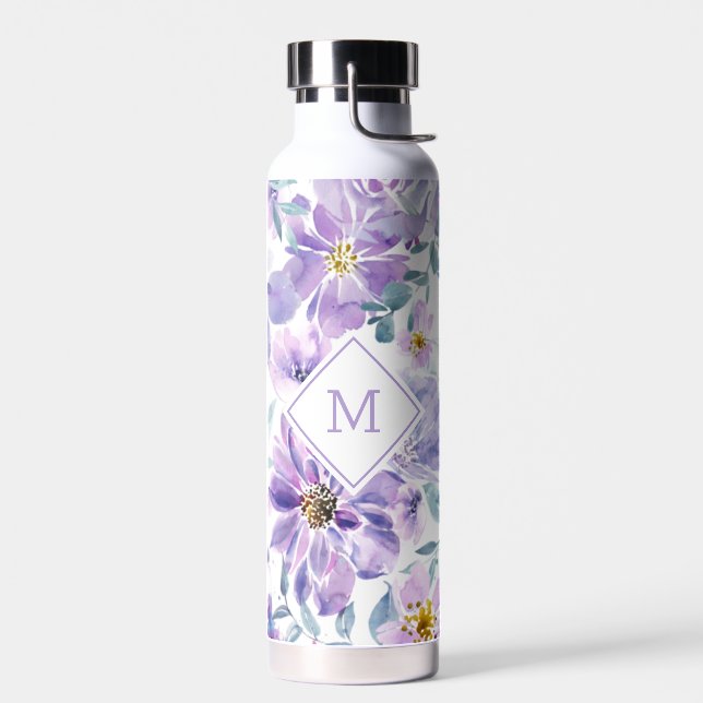 Purple Flowers Pattern Water Bottle (Left)