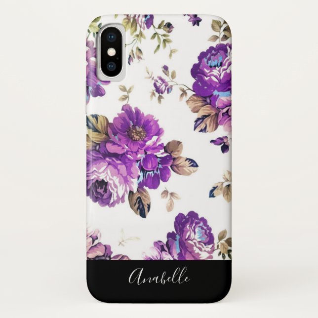 Purple Flowers Pattern with Monogram Case-Mate iPhone Case (Back)