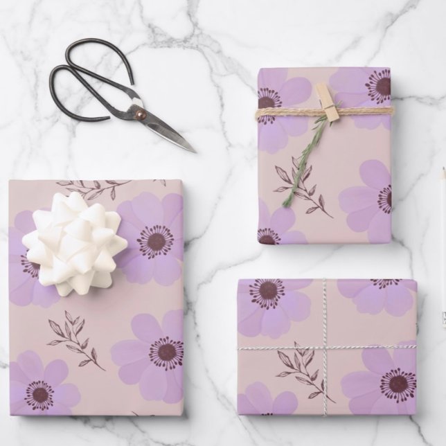purple flowers patterns wrapping paper sheets (Creator Uploaded)